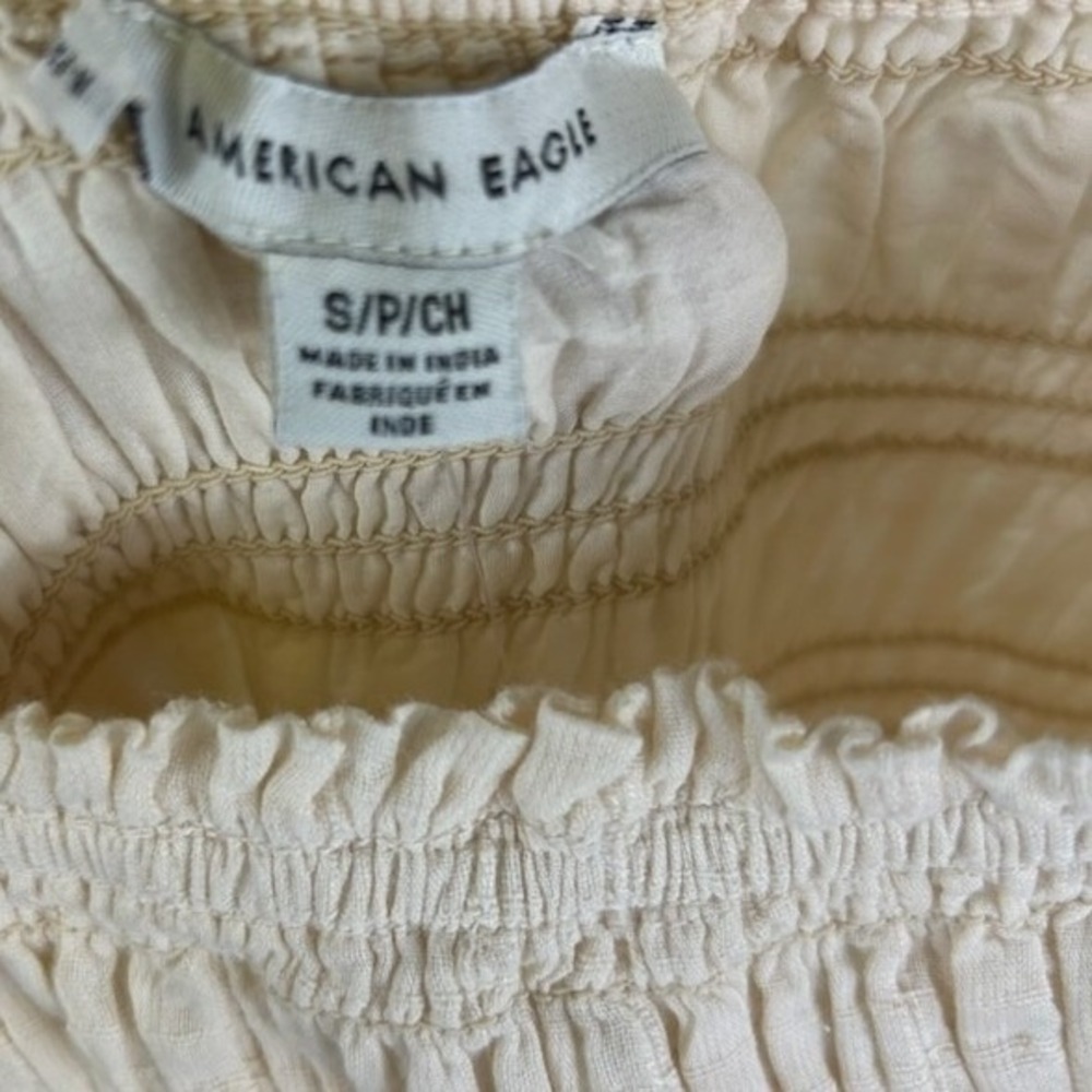 American Eagle Dress Womens Size Small Cream Smocked Square Neck Mini Milkmaid - Picture 4 of 5